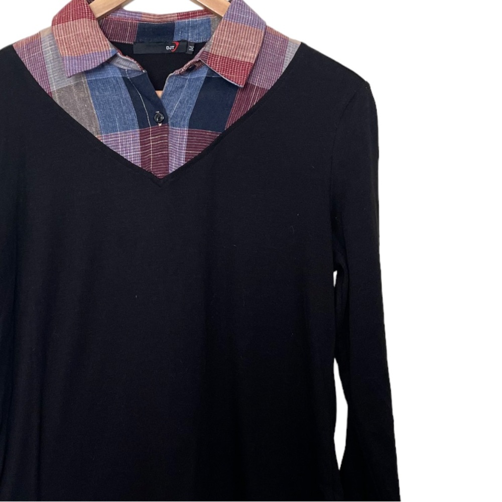 DJT Plaid & Black Long Sleeve Collared Top